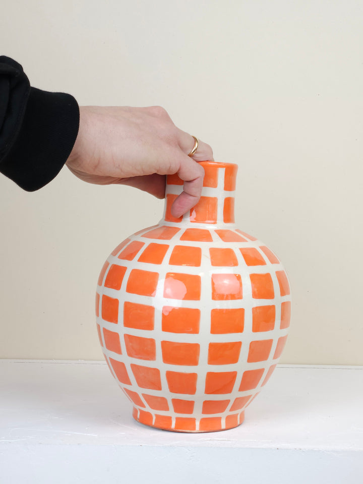Vase boule avec col - Carreaux