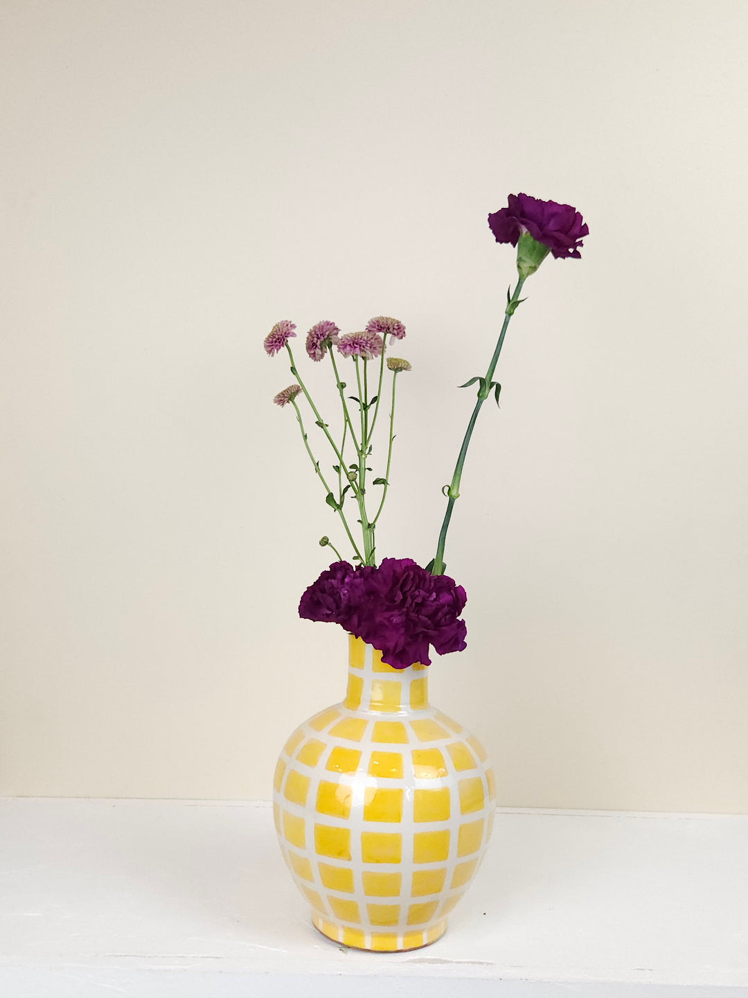 Vase boule avec col - Carreaux