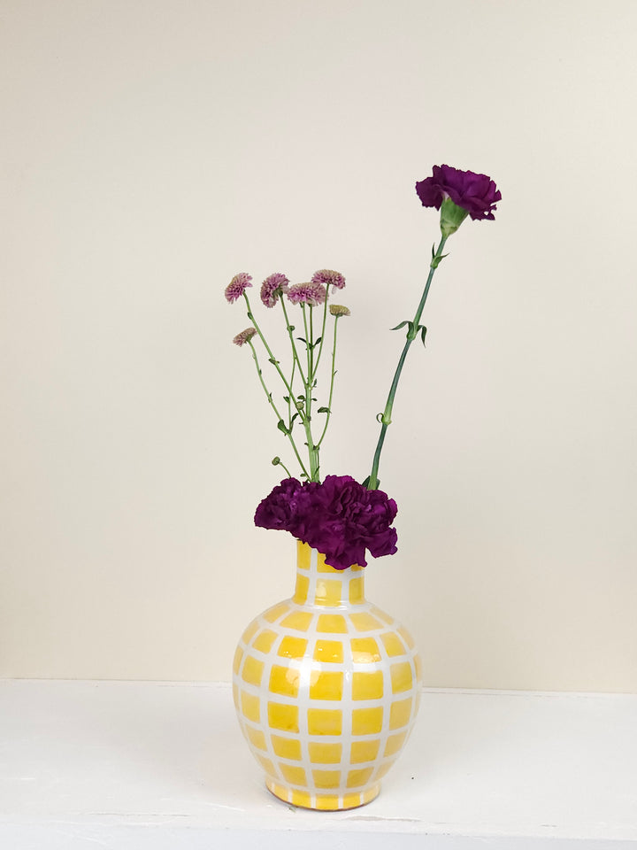 Vase boule avec col - Carreaux